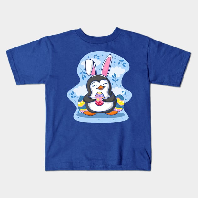 Easter Penguin Holding Egg Cute Bunny Ears Penguin Lover Kids T-Shirt by Alinutzi